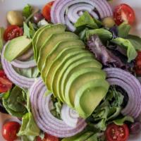 Avocado Salad · Avocado, red onion, tomatoes, & balsamic dressing.