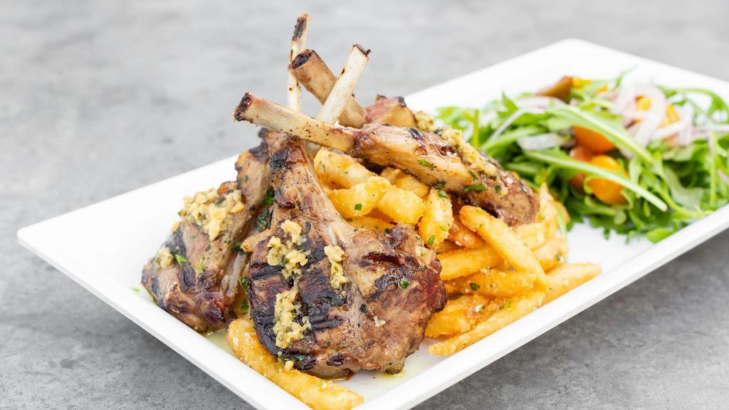 Agnello · New Zealand Lamb Chops, (Served With Parmesan Fries & House Salad)