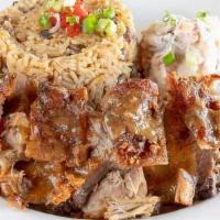 Roasted Pork (Pernil Mofongo) · Mashed green plantains with garlic, olive oil, and pork rinds. Gluten free.