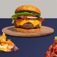 Bacon Cheese Burger · American beef patty topped with melted swiss cheese, layers of crispy bacon, lettuce, tomato...