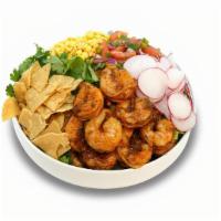 Spring Menu: Shrimp Taco Salad · Chipotle-marinated shrimp, fresh corn, pico de gallo, radish, cilantro, tortilla chips, over...