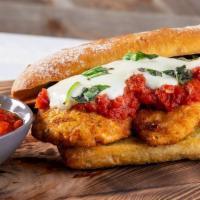 Chicken Cutlet Parmigiana Hero Sub Sandwich · Delicious Sub sandwich made with Chicken Cutlets and Parmesan cheese. Served with a side of ...