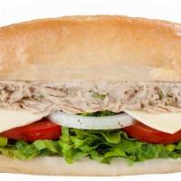Tuna Hero Sub Sandwich · Delicious Sub sandwich made with Tuna. Served with a side of Potato chips, pickles, and cole...
