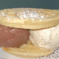 Waffle Sandwich · Two scoops of ice cream between two toasty waffles.