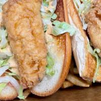 Whiting Fish Po' Boy Combo · Comes with Fries and Soda