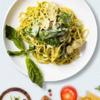 Pesto Is The Besto Pasta (Spaghetti) · Fresh basil leaves, garlic, grated parmesan cooked with spaghetti. Served with bread.