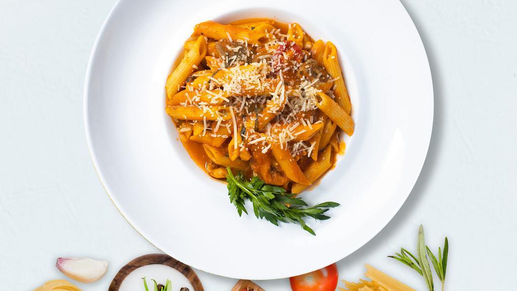 Primetime Primavera Pasta (Ziti) · Sautéed seasonal vegetables and tomatoes in a light tomato sauce in a bed of ziti pasta. Served with bread.
