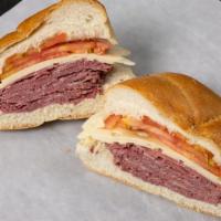 Pastrami Melt Sandwich · Spicy. Hot pastrami, melted Swiss, tomato, and spicy mustard on a roll.