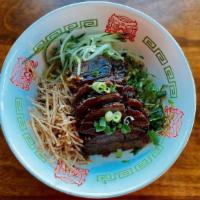 Beef Scallion Noodles · Noodle mixed with fragrant scallion oil soy sauce, topped with braised shanks, fried taro ch...