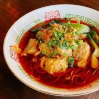 Wonton Noodle Soup - Braised · (Spicy) Fresh noodle with hearty braised beef broth, topped with house-made shrimp and pork ...