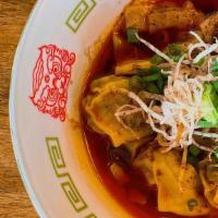 Mala Wonton · (Spicy) House-made shrimp and pork wonton with water chestnut, shredded taro chips, cabbage,...