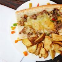 Philly Cheese Steak Sandwich · Organic two blend cheese on Texas toast.