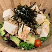*New*Tofu Avocado Salad · Tofu, avocado, cherry tomatoes, seaweed flakes & mix green w. creamy sesame dressing.
