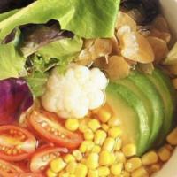 Vegetable Ramen (Vegetarian) · Vegetable broth. , cauliflower, avocado, garlic chips, red peppers, yellow peppers, lime, yu...