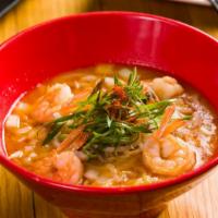 Shrimp Ramen · Pork, shrimp and nuts based broth, jumbo shrimps, scallion, onion, bean sprouts, red chili o...