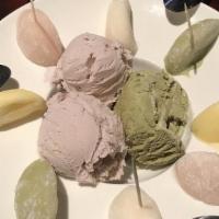 . Mochi Ice Cream · Green tea red bean vanilla mango and strawberry.