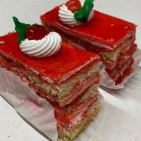 Strawberry Mousse Cake Slice · 