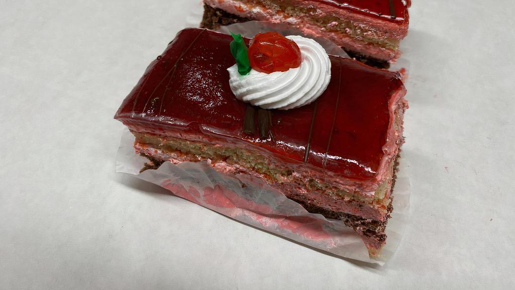 Raspberry Mousse Cake Slice · 
