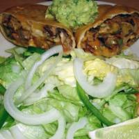 Beef · Rolled fried flour tortilla w/ mixed vegetables and cheese.served w/ salad and guacamole
