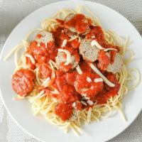 Spaghetti With Meatball · Homemade meatball, marinara sauce, and melted Provolone cheese.