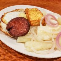 Cassava / Yuca · (limited availability/disponibilidad limitada)
with choice of eggs, cheese, or salami / con ...