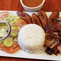 Roast Pork / Pernil · with rice and beans, plantains, and choice of salad or vegetables / con arroz y habichuelas,...