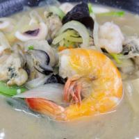 Oyster Seafood Noodle Soup / 굴짬뽕 · Seafood noodle soup with oyster.