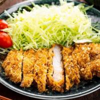 Chicken Katsu / 치킨 까스 세트 · Fried chicken cutlet with salad, miso soup and rice.