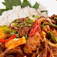 🌶️Osam Bulgogi Deopbap / 오삼불고기 덮밥 · Spicy squid and pork over rice.🌶️