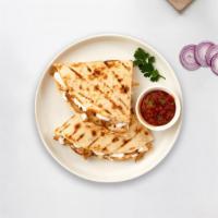 Chicken Veracruz Quesadilla  · Grilled chicken with sautéed mixed peppers, caramelized onions,  tomatoes, pepper jack and c...
