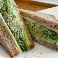 Gruyere & Avocado Sandwich · Gruyere cheese, avocado, sprouts, mayonnaise, lemon, multigrain. No substitutions please, om...