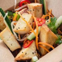 Tofu Salad (Avail After 10:30Am) · Marinated, baked tofu, pickled carrot and daikon, fresno chiles, cucumber, cilantro, black s...