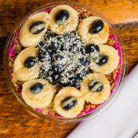 Pitaya Bowl · Pitaya / Banana / Pineapple / Almond Milk / Protein Powder topped with: Blueberries / Banana...