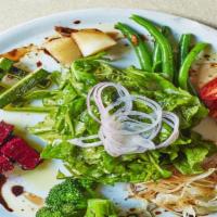 Vegetable · Beets, string beans, tomatoes, potatoes, fennel, arugula, and broccoli. Served with olive oi...
