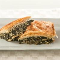 Spinach Pie App · Spinach and Feta cheese blended in filo dough.