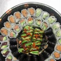 Roll Party Tray · Seven regular rolls and one dragon rolls.
