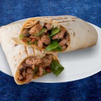 Shredded Beef Gyro Wrap · Pita Wrap Filled with Seasoned Shredded Meat, Diced Onions,
Tomatoes, Parsley, Pickles and T...