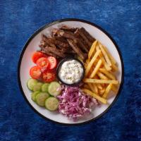 Kefta Gyro Plate · Grilled ground lamb mixed with chopped onions, parsley and spices. Served with grilled veget...
