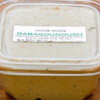 Babagounoush · Roasted smoky eggplants, Lebanese tahini/ sesame paste, lemon juice, garlic, sea salt.
8oz.