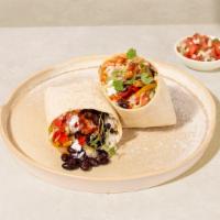 Vegetarian Fajita Burrito · Burrito (no meat) with fajitas, white rice, black beans, pico de gallo, and crema.