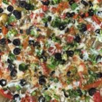 Veggie Lover Pizza · Broccoli, peppers, mushrooms, olives, tomatoes and onions.
