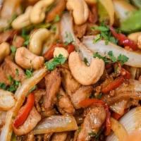 Hunan Baby Plate · Baby chicken, stir fried vegetables and cashews in a spicy hunan seasoning, served with frie...