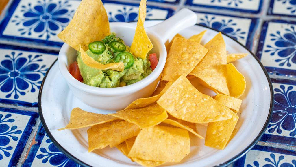 Guacamole · Corn tortilla chips, ripe avocado, lime juice, tomato, onion, cilantro and jalapeño (choice your spicy level: mild, med., hot spicy).