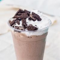 Oreo Milkshake · Vanilla ice cream, chocolate syrup and Oreo cookies.