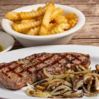 Hackensack Steak · Half pound strip steak with sauteed onion and mushrooms