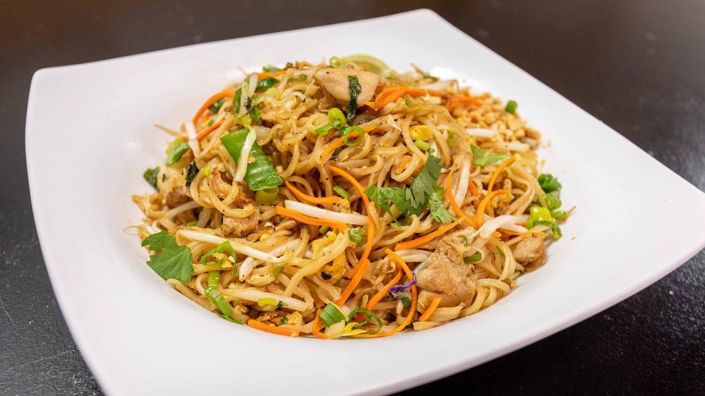 Pad Thai Noodle · With thai red chix over noodle.
