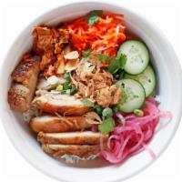 #2B Lemongrass Chicken Bowl · 24hr marinated dark meat in lemongrass. - bowls come with pork house sauce, kimchi, pickled ...