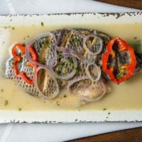 Fish Pepper Soup Tilapia · Spicy soup made with traditional seasonings and and fresh Fish(Tilapia or Cat Fish).