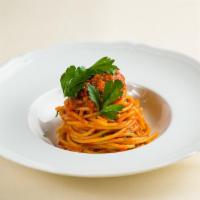 Spaghetti All'Arrabbiata · spicy San Marzano tomato sauce, Italian red peperoncino, garlic confit, fresh parsley