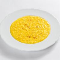 Risotto Alla Milanese · traditional Milanese dish, Acquerello rice, Navelli saffron, bone marrow reduction